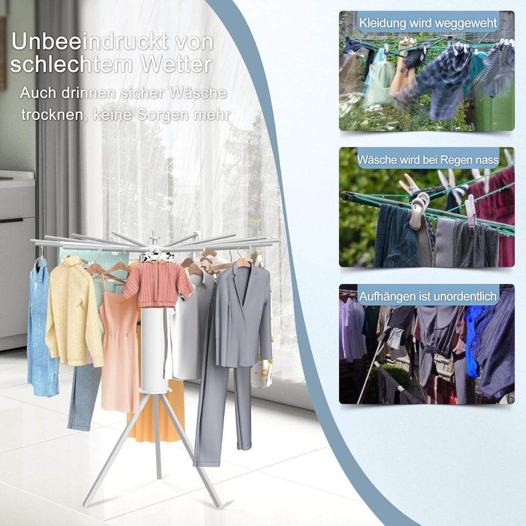 Foldable 360° Rotating Clothes Drying Stand | Aluminum Tripod Laundry Rack