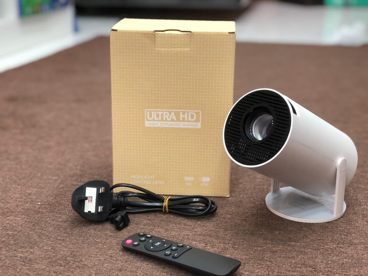 Mini Projector, HY300 Auto Keystone Correction Portable Projector with 2.4/5G WiFi, BT 5.0, 130 Inch Screen, 180 Degree Flip, Round Design, Home Video Projector with hd quality