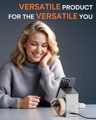 3 in 1 Charging Station Compatible with Magsafe, Qi2 15W Fast Wireless Charger, Auto-Rotating Charger Stand for iPhone 16/15/14/13/12 Series, AirPods, Apple Watch